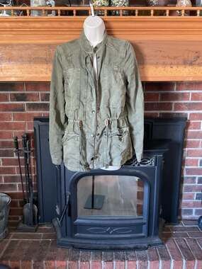 Hinge Olive Green Utility Cargo Military Jacket Size S